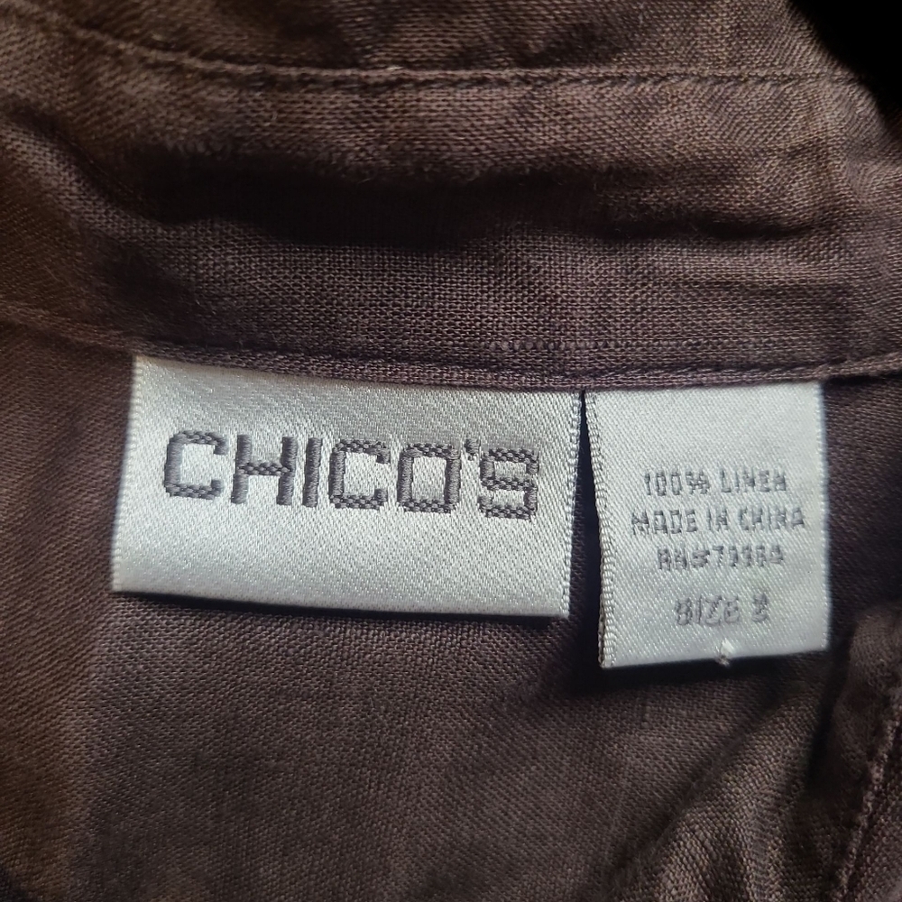 Chico's Rich Brown 100% Linen Button Down Shirt Size 2 - Picture 3 of 3